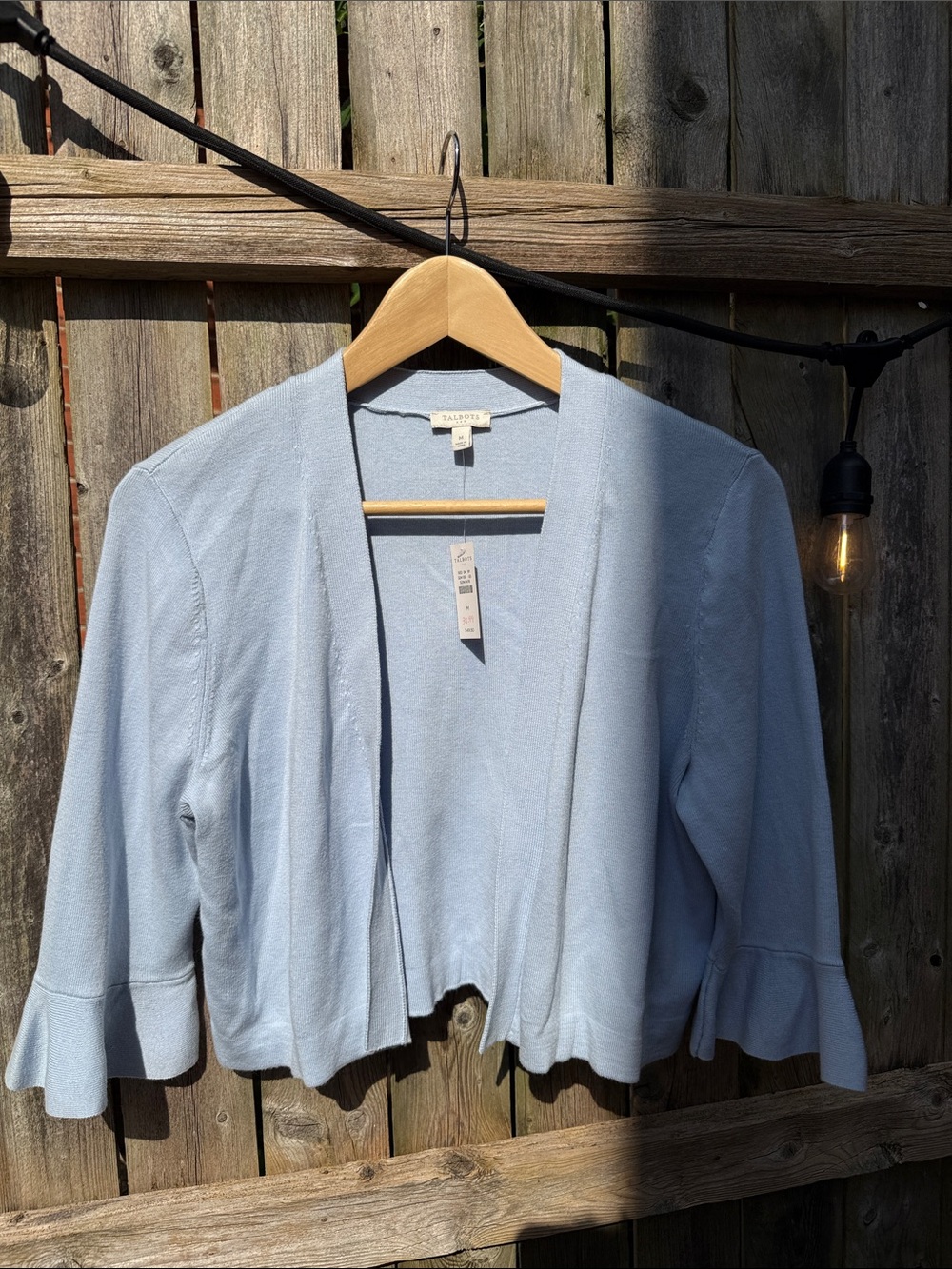 Talbots Pale Blue Open-Front Ruffle Sleeve Cardigan